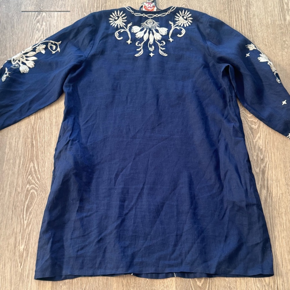 Johnny Was Midnight Blue and Cream Floral Midi Dress - Picture 10 of 11